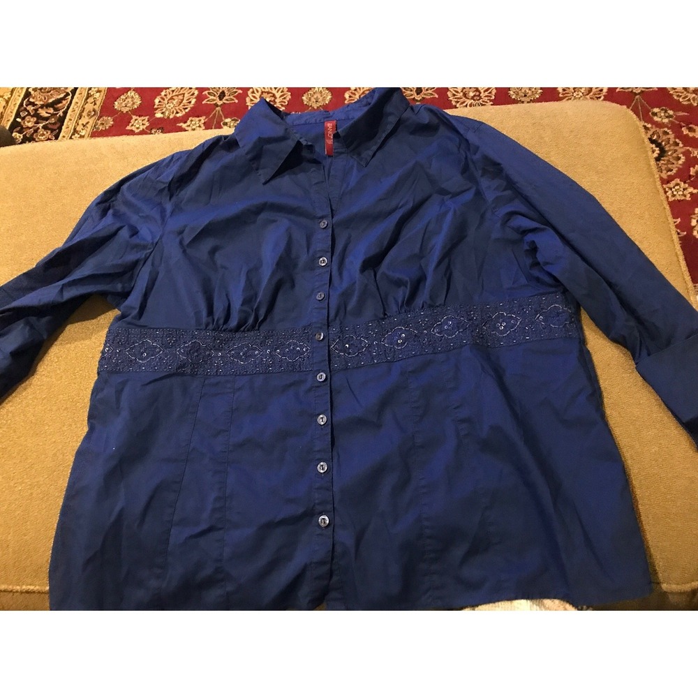 Gitano Sequin Royal Blue Button Front Top Shirt 3/4 Sleeve Size 22/24W (TD)